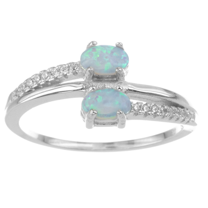 Strieborný prsteň - biele oválne syntetické opály, číre okrúhle zirkóny | Argento.sk