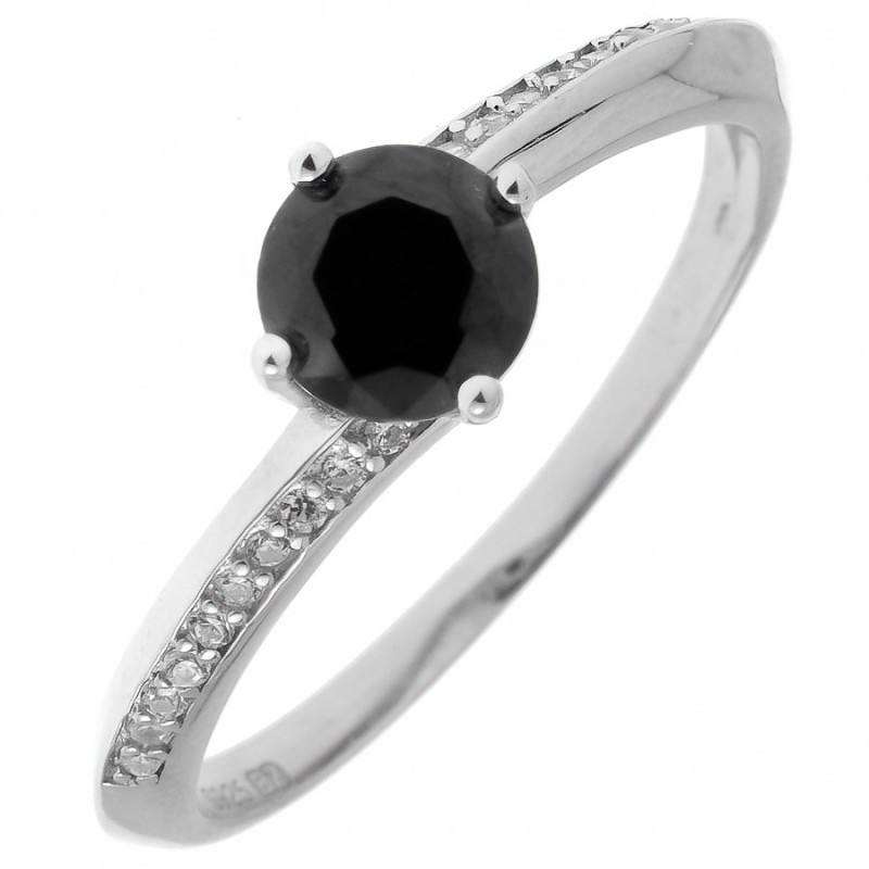 Strieborný prsteň - čierny okrúhly zirkón, číre okrúhle zirkóny | Argento.sk