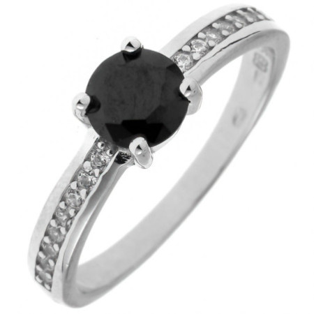 Strieborný prsteň - čierny okrúhly zirkón, číre okrúhle zirkóny | Argento.sk
