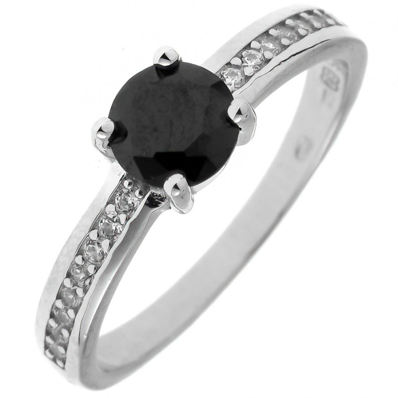 Strieborný prsteň - čierny okrúhly zirkón, číre okrúhle zirkóny | Argento.sk