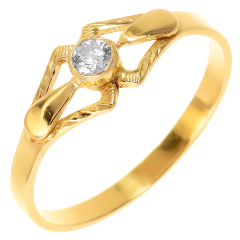Pozlátený strieborný prsteň - s ručným gravírom, číry okrúhly zirkón | Argento.sk