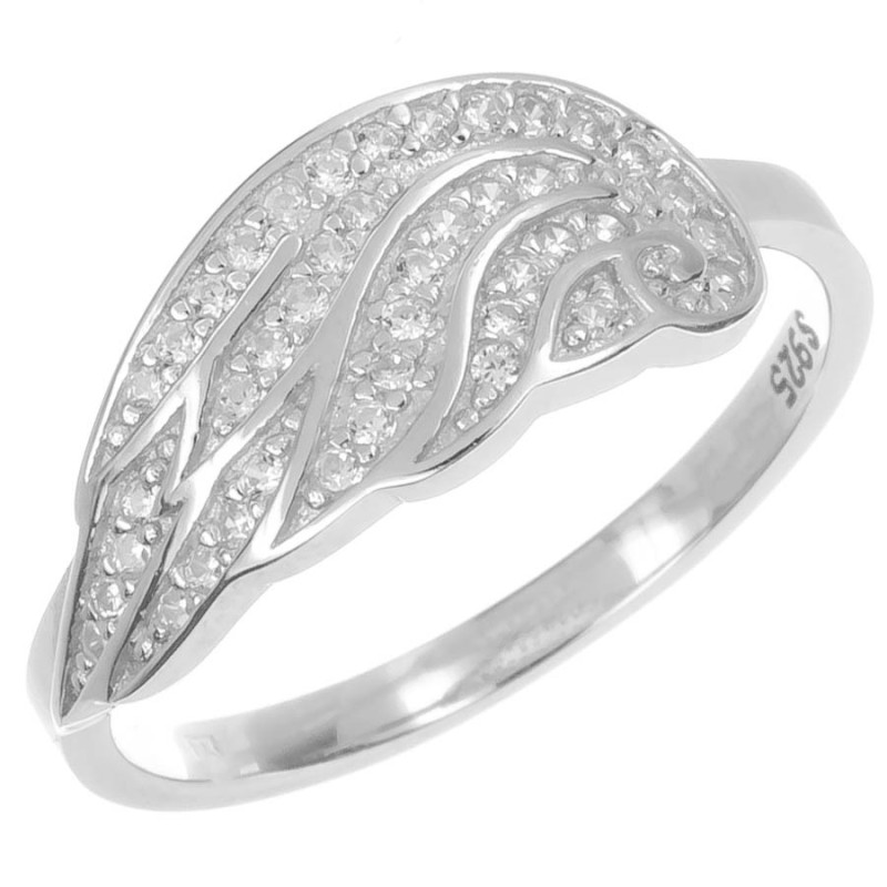 Strieborný prsteň - anjelské krídlo, číre okrúhle zirkóny | Argento.sk