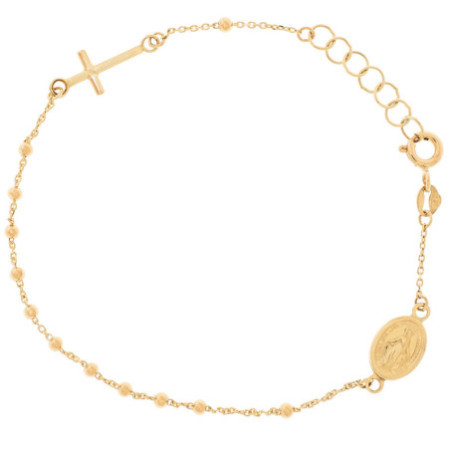Zlatý náramok ruženec - 1 desiatok, krížik, Zázračná medaila, dĺžka 16 až 18 cm | Argento.sk