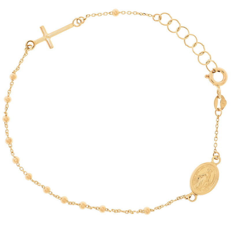 Zlatý náramok ruženec - 1 desiatok, krížik, Zázračná medaila, dĺžka 16 až 18 cm | Argento.sk