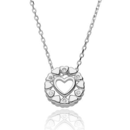 Strieborný náhrdelník - srdiečko, číre okrúhle zirkóny, dĺžka 43 až 46 cm | Argento.sk
