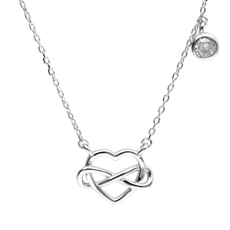 Strieborný náhrdelník - srdiečko, nekonečno, číry okrúhly zirkón, dĺžka 43 až 46 cm | Argento.sk