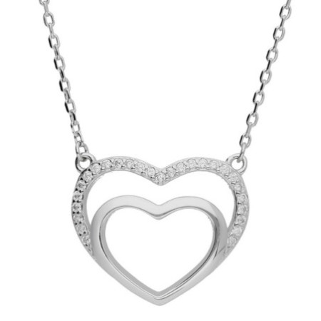 Strieborný náhrdelník - srdiečko, číre okrúhle zirkóny, dĺžka 43 až 46 cm | Argento.sk