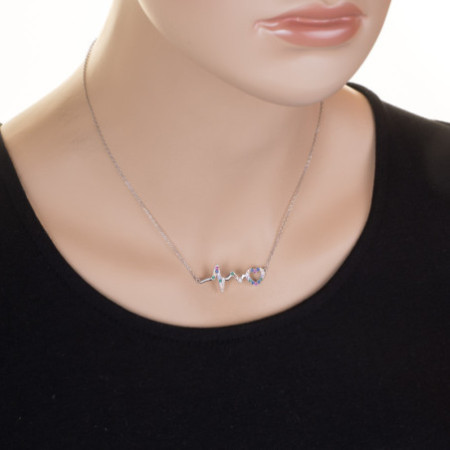 Strieborný náhrdelník - srdiečko, EKG, farebné okrúhle zirkóny, dĺžka 43 až 47 cm | Argento.sk