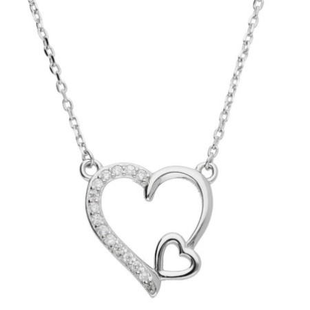 Strieborný náhrdelník - srdiečko, číre okrúhle zirkóny, dĺžka 43 až 46 cm | Argento.sk