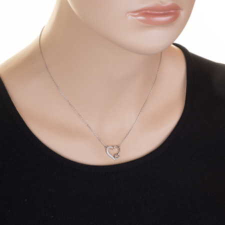 Strieborný náhrdelník - srdiečko, číre okrúhle zirkóny, dĺžka 43 až 46 cm | Argento.sk