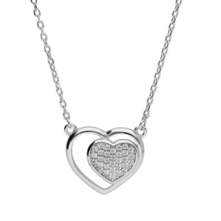Strieborný náhrdelník - srdiečko, číre okrúhle zirkóny, dĺžka 43 až 46 cm | Argento.sk