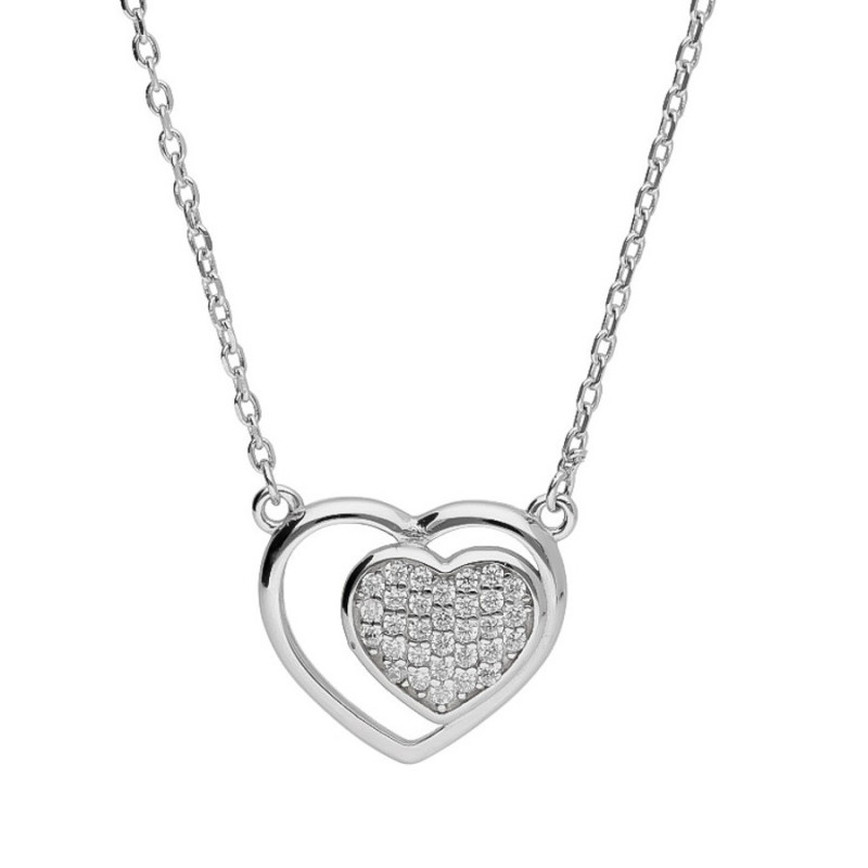 Strieborný náhrdelník - srdiečko, číre okrúhle zirkóny, dĺžka 43 až 46 cm | Argento.sk