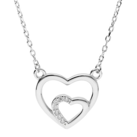 Strieborný náhrdelník - srdiečko, číre okrúhle zirkóny, dĺžka 43 až 46 cm | Argento.sk