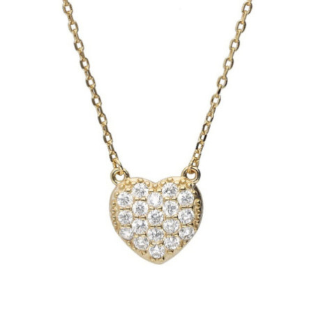 Pozlátený strieborný náhrdelník - srdiečko, číre okrúhle zirkóny, dĺžka 43 až 46 cm | Argento.sk