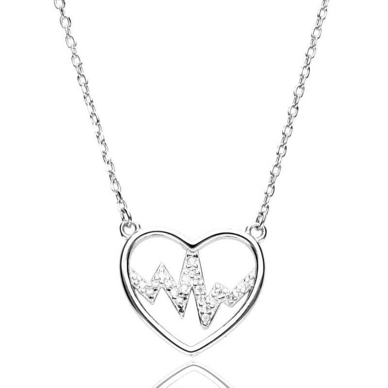 Strieborný náhrdelník - srdiečko, EKG, číre okrúhle zirkóny, dĺžka 43 až 46 cm | Argento.sk