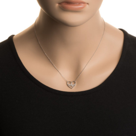 Strieborný náhrdelník - srdiečko, EKG, číre okrúhle zirkóny, dĺžka 43 až 46 cm | Argento.sk