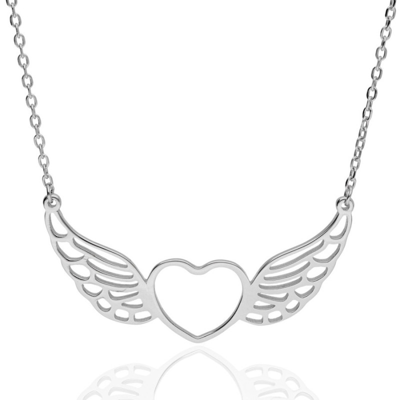 Strieborný náhrdelník - srdiečko, anjelské krídlo, dĺžka 43 až 46 cm | Argento.sk