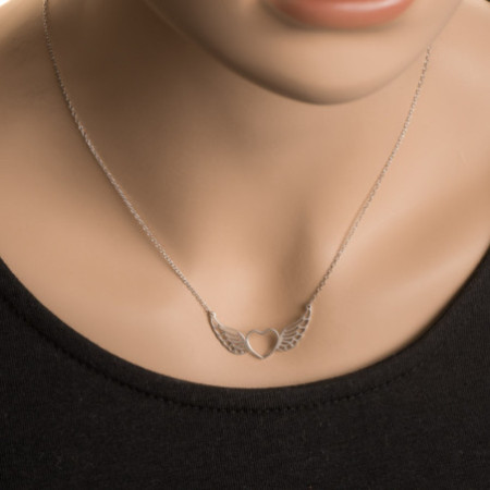 Strieborný náhrdelník - srdiečko, anjelské krídlo, dĺžka 43 až 46 cm | Argento.sk