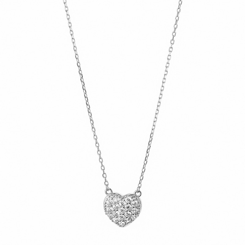 Strieborný náhrdelník - srdiečko, číre okrúhle zirkóny, dĺžka 43 až 46 cm | Argento.sk