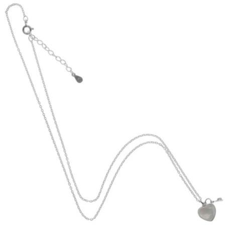 Strieborný náhrdelník - srdiečko, kľúč, perleť, dĺžka 43 až 46 cm | Argento.sk