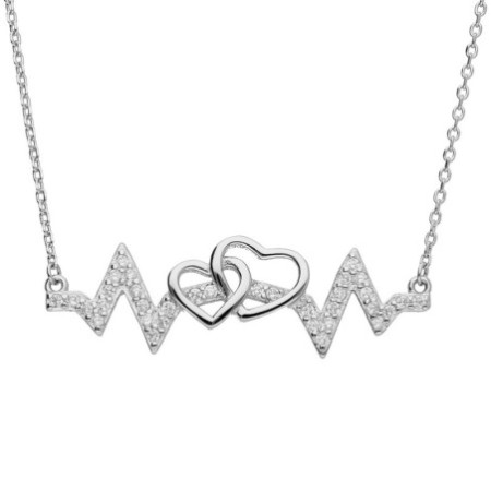Strieborný náhrdelník - srdiečko, EKG, číre okrúhle zirkóny, dĺžka 43 až 46 cm | Argento.sk