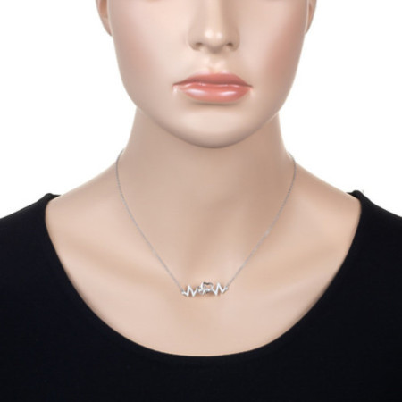 Strieborný náhrdelník - srdiečko, EKG, číre okrúhle zirkóny, dĺžka 43 až 46 cm | Argento.sk