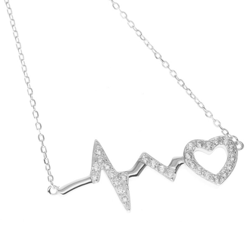 Strieborný náhrdelník - srdiečko, EKG, číre okrúhle zirkóny, dĺžka 43 až 46 cm | Argento.sk