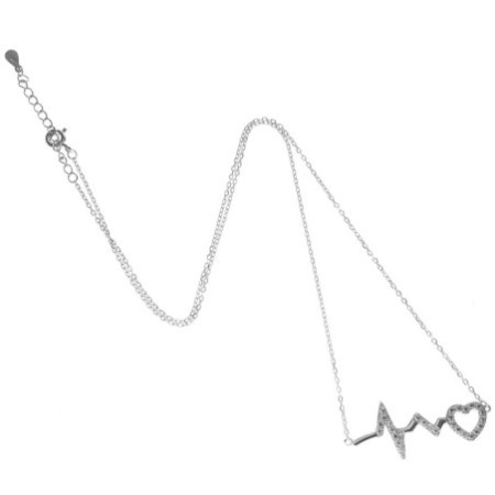 Strieborný náhrdelník - srdiečko, EKG, číre okrúhle zirkóny, dĺžka 43 až 46 cm | Argento.sk
