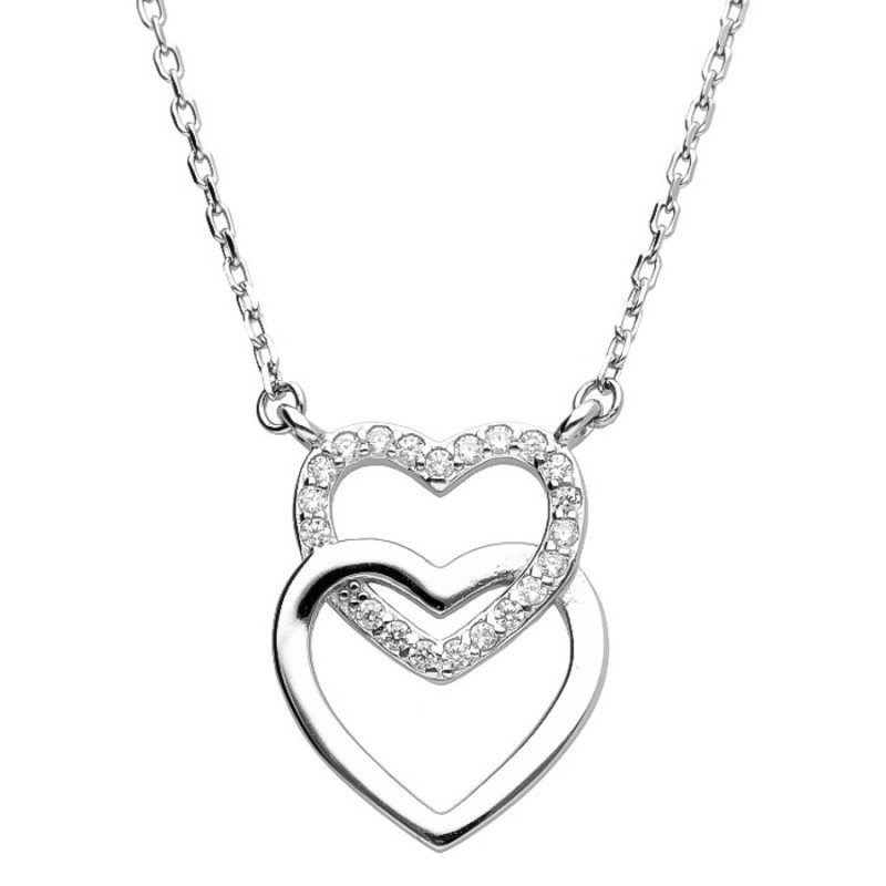Strieborný náhrdelník - srdiečko, číre okrúhle zirkóny, dĺžka 43 až 46 cm | Argento.sk