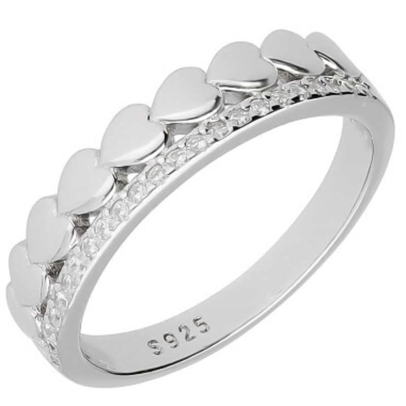 Strieborný prsteň - srdiečko, číre okrúhle zirkóny | Argento.sk