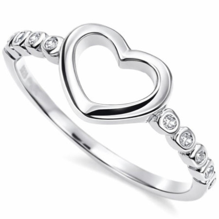 Strieborný prsteň - srdiečko, číre okrúhle zirkóny | Argento.sk