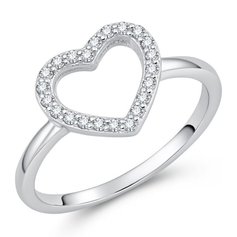 Strieborný prsteň - srdiečko, číre okrúhle zirkóny | Argento.sk