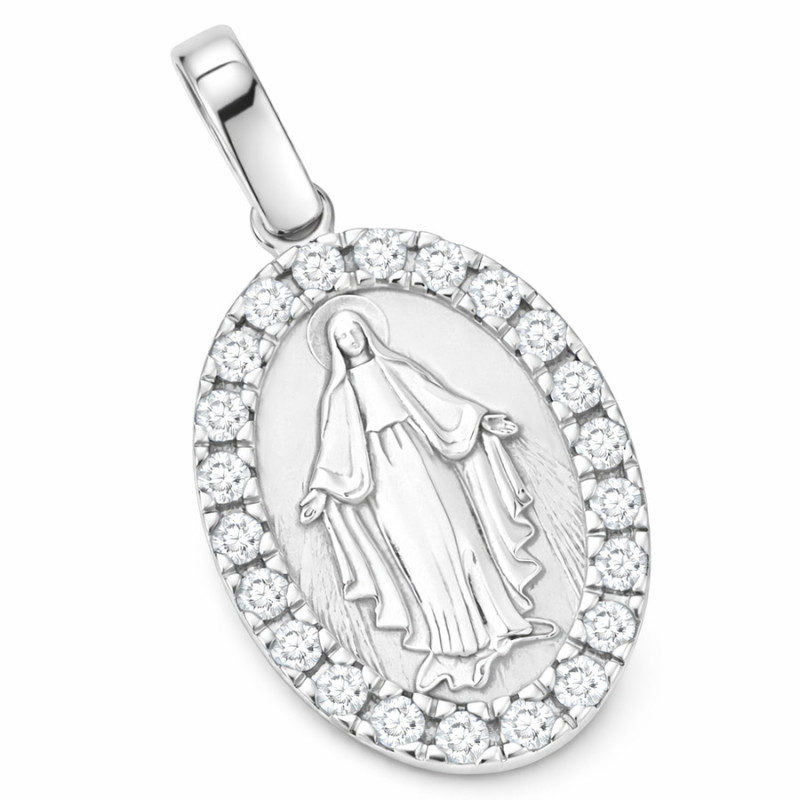 Prívesok z bieleho zlata Zázračná medaila - číre okrúhle zirkóny | Argento.sk
