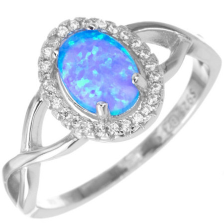 Strieborný prsteň s modrým opálom a zirkónmi