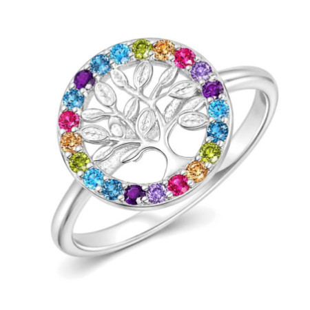 Strieborný prsteň - strom života, farebné okrúhle zirkóny | Argento.sk