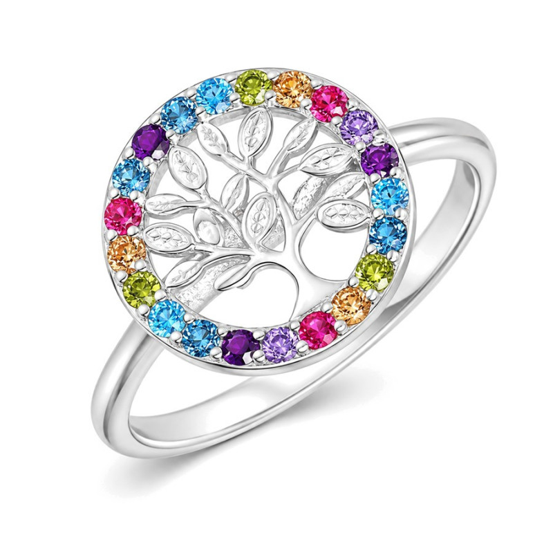 Strieborný prsteň - strom života, farebné okrúhle zirkóny | Argento.sk