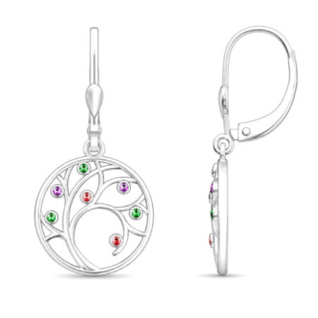 Strieborné náušnice - strom života, farebné okrúhle zirkóny | Argento.sk