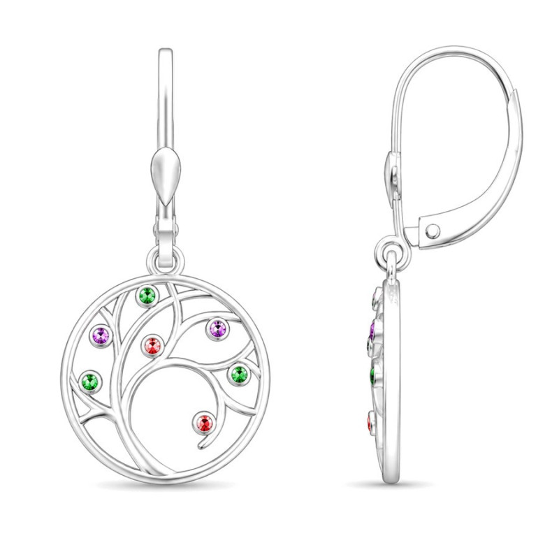 Strieborné náušnice - strom života, farebné okrúhle zirkóny | Argento.sk