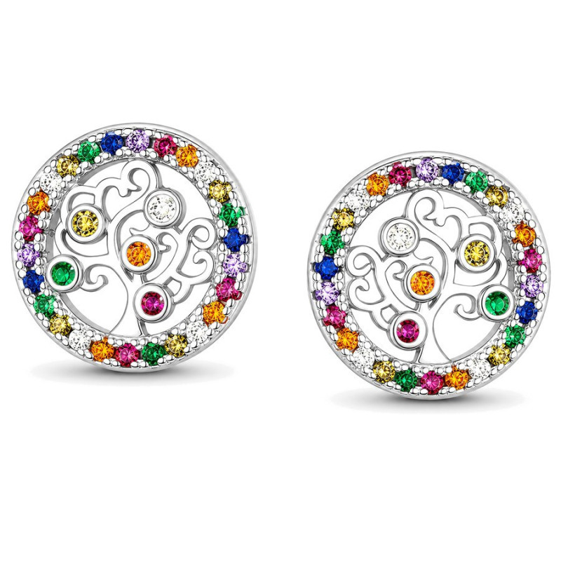 Strieborné náušnice - strom života, farebné okrúhle zirkóny | Argento.sk