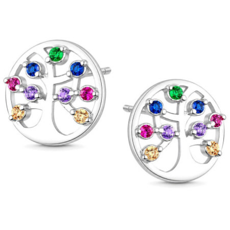Strieborné náušnice - strom života, farebné okrúhle zirkóny | Argento.sk