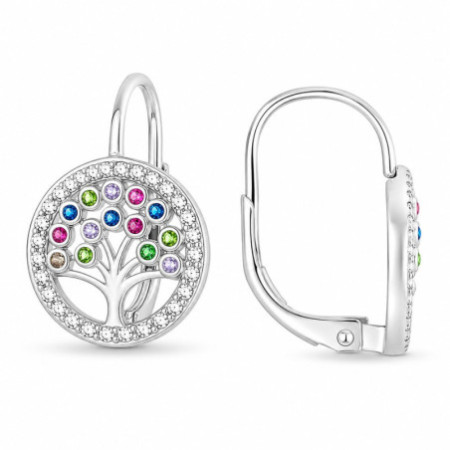 Strieborné náušnice - strom života, farebné okrúhle zirkóny | Argento.sk