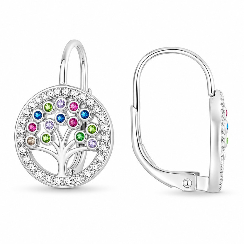 Strieborné náušnice - strom života, farebné okrúhle zirkóny | Argento.sk