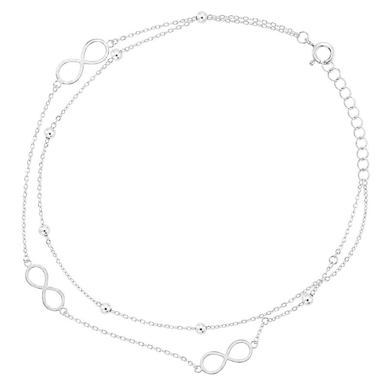 Strieborný náramok na nohu - nekonečno, guľky, dĺžka 22 až 26 cm | Argento.sk
