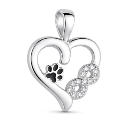 Strieborný prívesok - labka, srdiečko, nekonečno, čierna glazúra, číre okrúhle zirkóny | Argento.sk