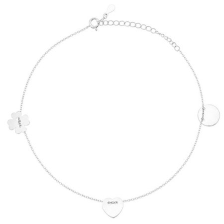 Strieborný náramok na nohu - štvorlístok, srdiečko, kruh, dĺžka 22 až 26 cm | Argento.sk