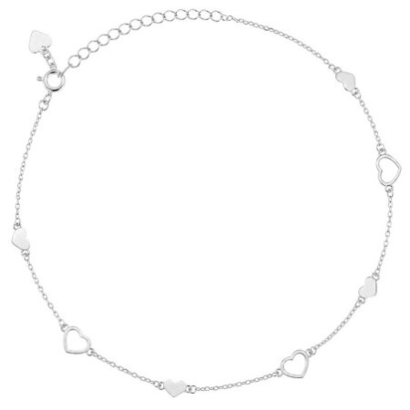 Strieborný náramok na nohu - srdiečka, dĺžka 22 až 26 cm | Argento.sk