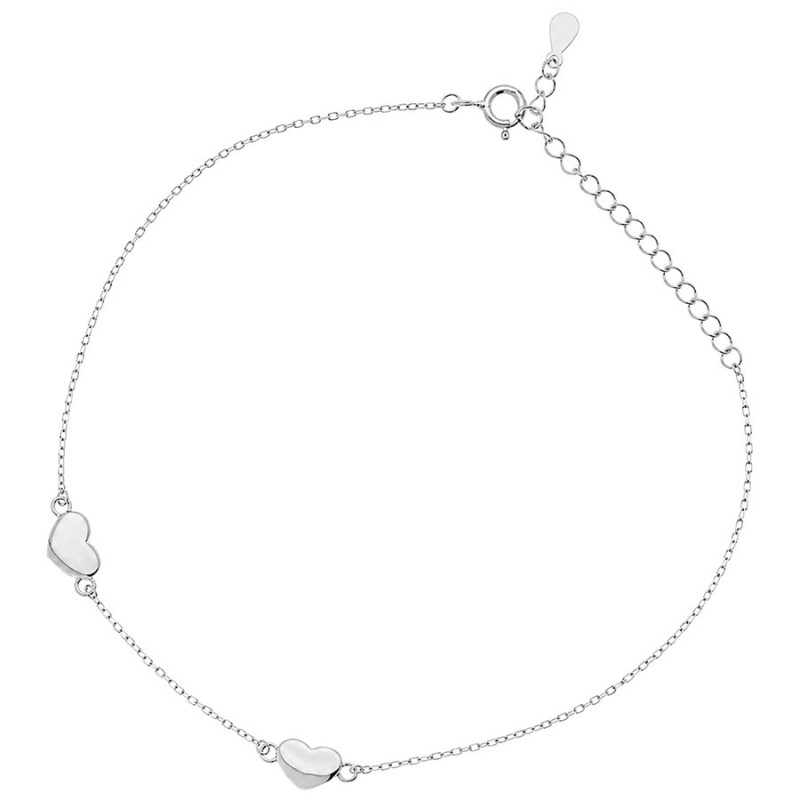 Strieborný náramok na nohu - srdiečka, dĺžka 22 až 26 cm | Argento.sk