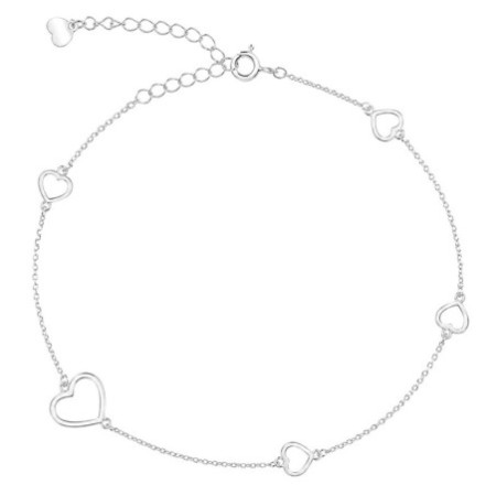 Strieborný náramok na nohu - srdiečka, dĺžka 22 až 26 cm | Argento.sk