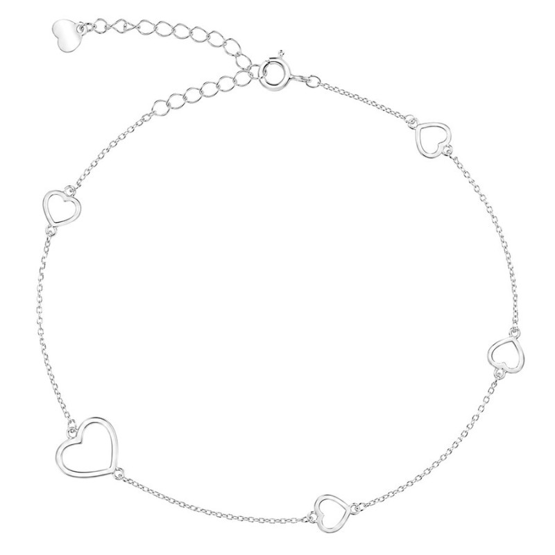Strieborný náramok na nohu - srdiečka, dĺžka 22 až 26 cm | Argento.sk
