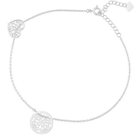 Strieborný náramok na nohu - srdiečko, kruh, dĺžka 22 až 26 cm | Argento.sk